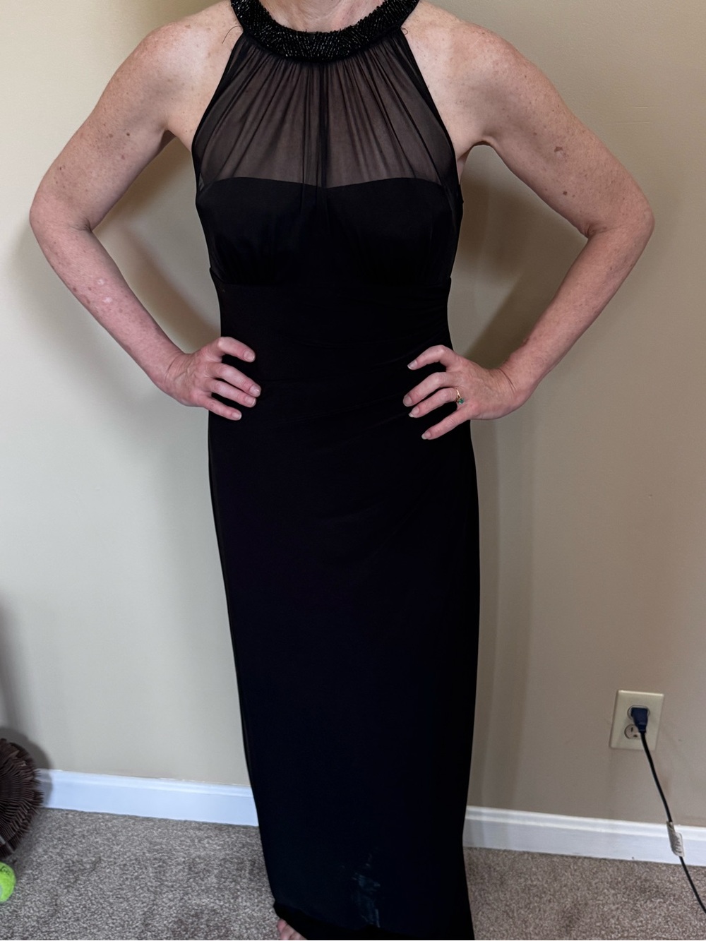 Ralph Lauren Black Beaded Halter Maxi Dress